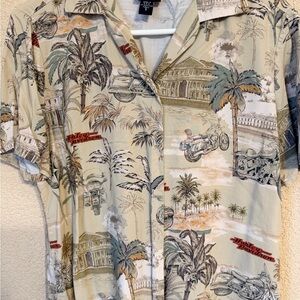 Harley-Davidson Beige Tropical Motorcycle Print Short-Sleeve Button-Down